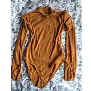 Zara mustard yellow ribbed turtle neck bodysuit